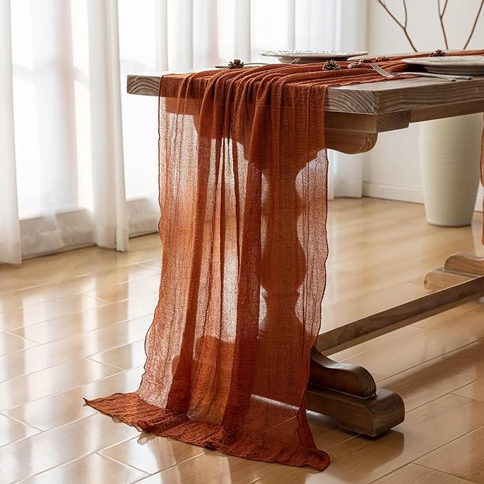 Keketo Fall Thanksgiving Table Runner Terracotta Rust Gauze 120 Inch 10 FT Rustic Burnt Orange Sh... | Amazon (US)