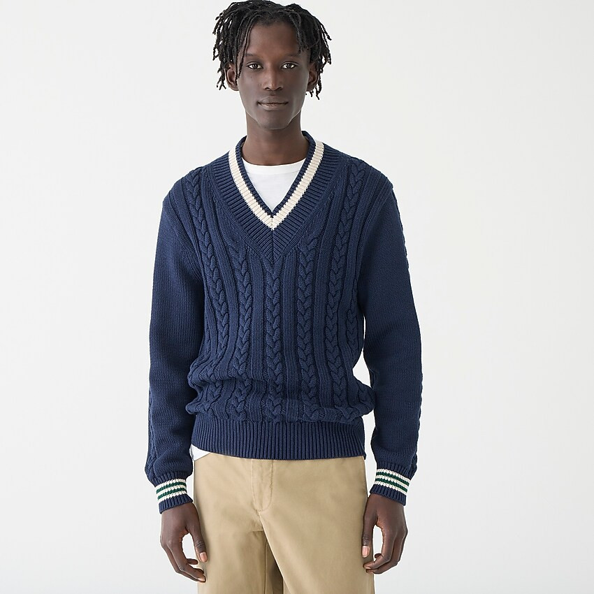 Cotton cable-knit V-neck sweater | J. Crew US