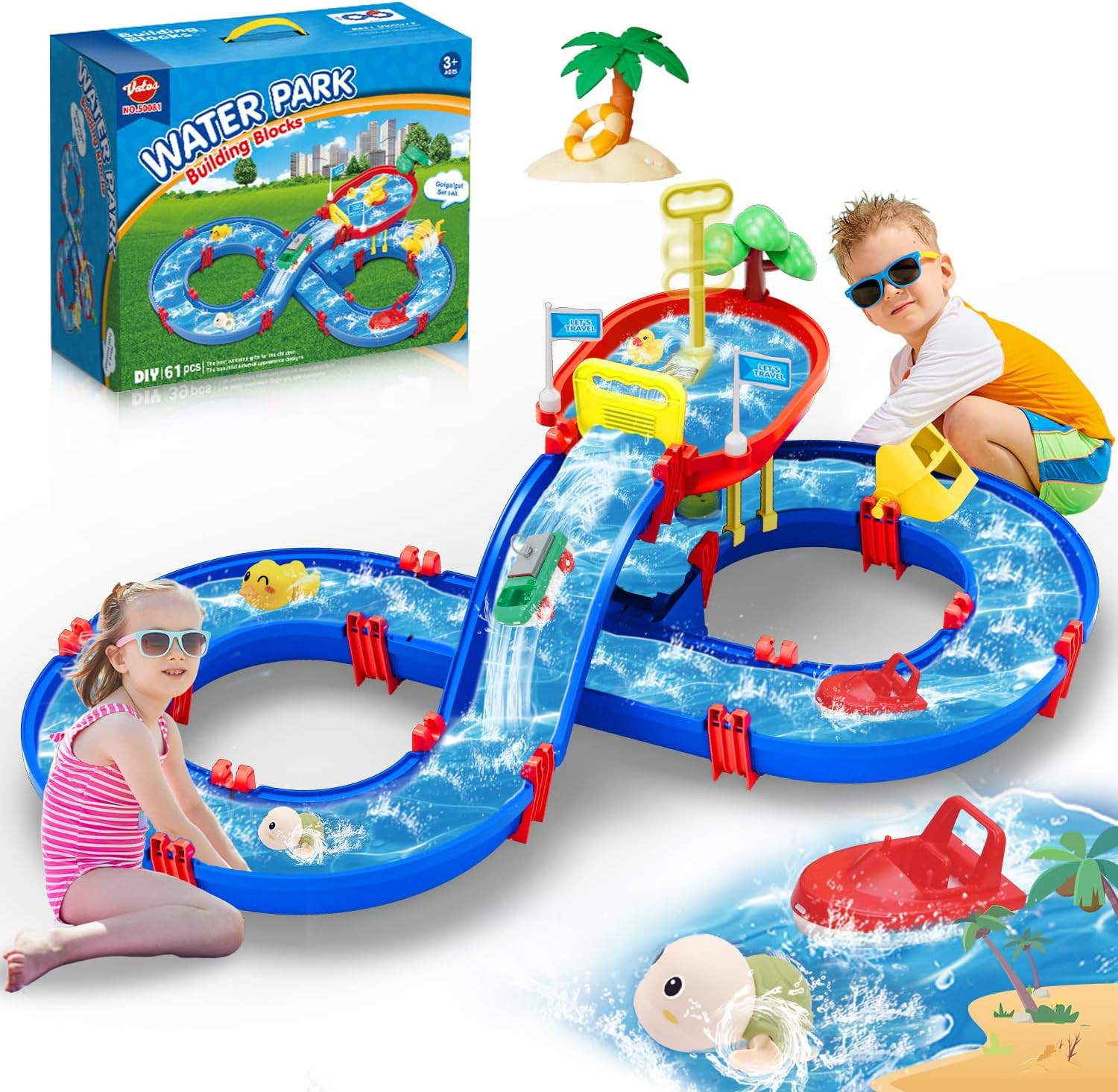 VATOS 2-Tier Outdoor Kids Water Table, 61PCS DIY Toddlers Water Table Toys Playset, Pool Waterway... | Amazon (US)