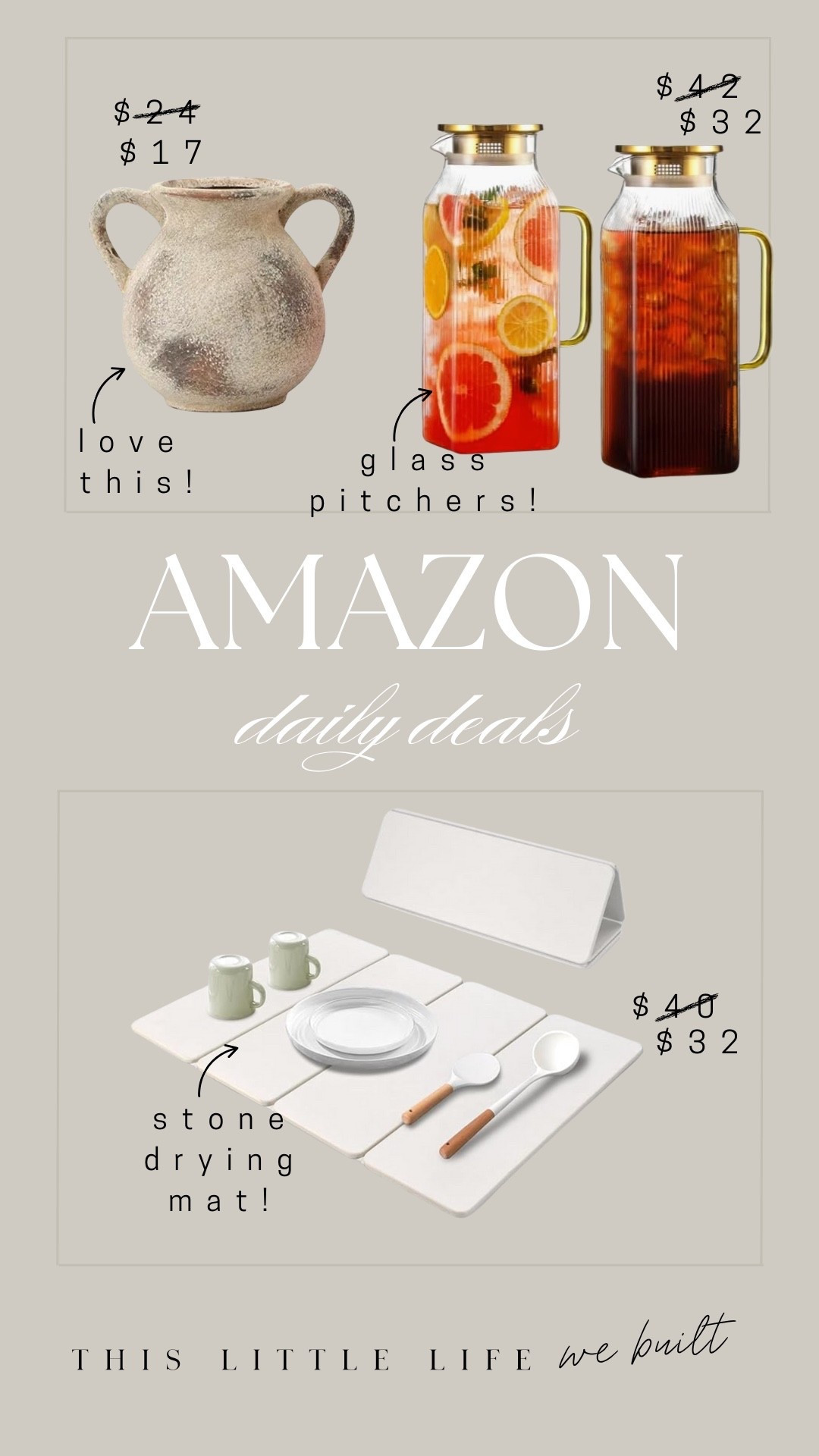 Amazon daily deals! 


Affordable home, home finds, affordable home, pitchers, vase, drying mat

#LTKSaleAlert #LTKU #LTKHome