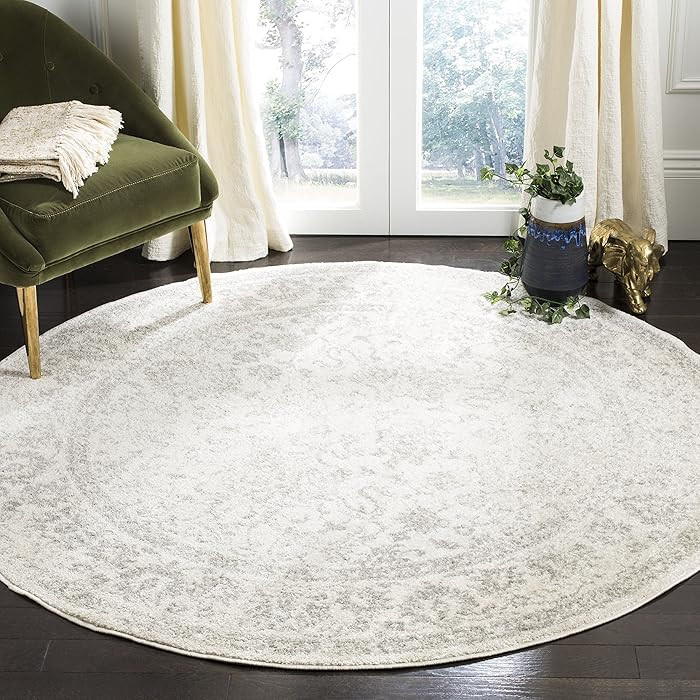 SAFAVIEH Adirondack Collection Area Rug - 8' Round, Ivory & Silver, Distressed Vintage Floral Des... | Amazon (US)