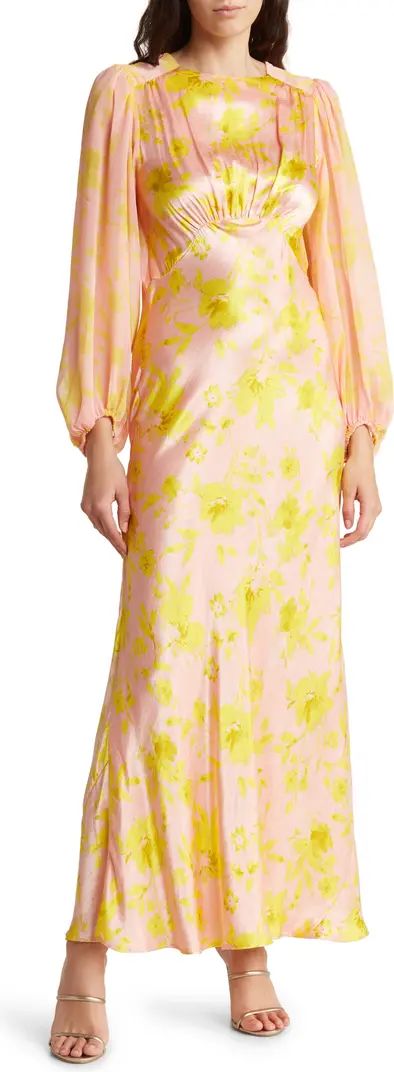 Topshop Floral Long Sleeve Satin Midi Dress | Nordstromrack | Nordstrom Rack