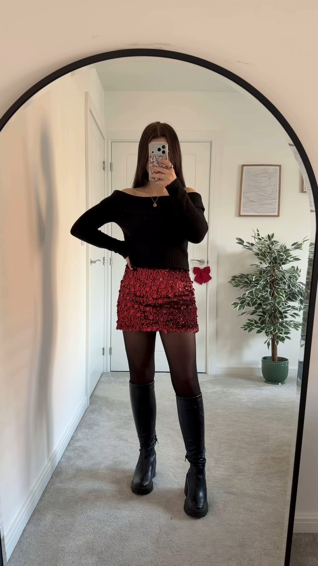 Use code JESSIEFIR for extra £££ off Boohoo (discount works on sale items)🎄♥️

• Christmas Day party outfits red sequin skirt black  off the shoulder jumper top night out outfit going out outfits black heeled knee high boots • 



#LTKCyberWeek #LTKfestive #LTKpartywear