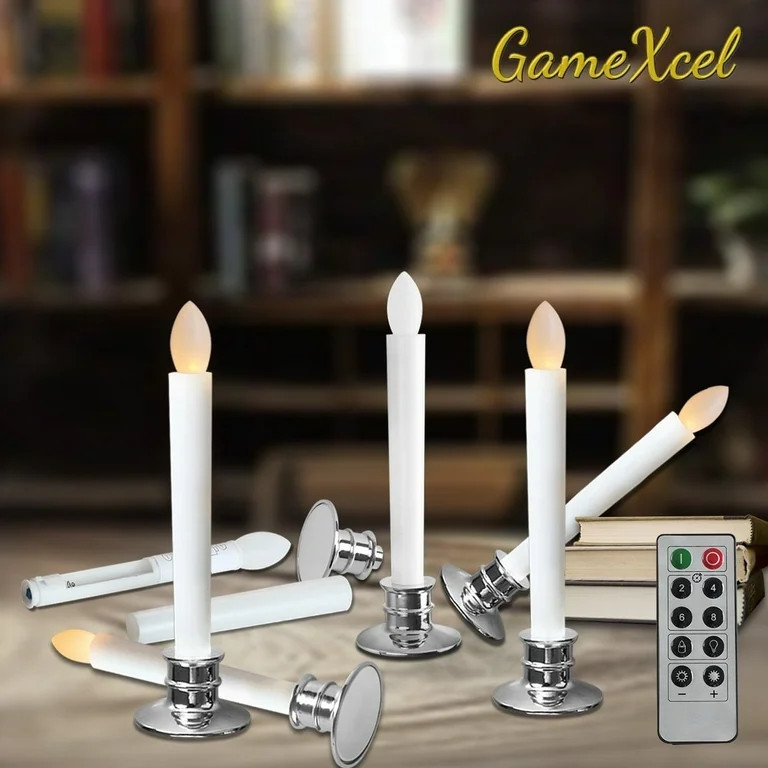 6 Pack Flameless Taper Candles Electric Window Candles with Removable Holders LED Christmas Timer... | Walmart (US)
