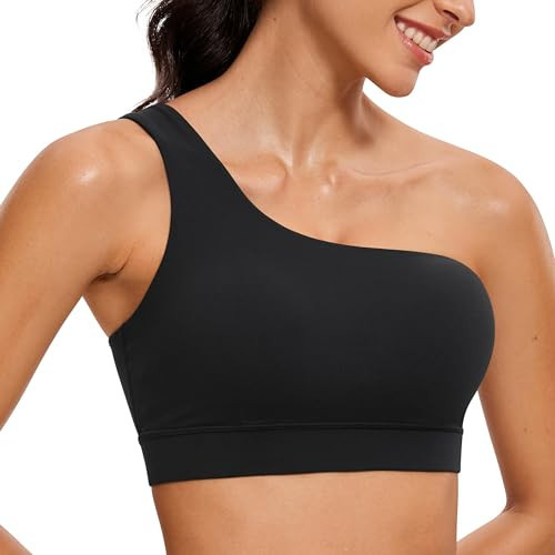 CRZ YOGA Butterluxe One Shoulder Sports Bras for Women - Sleeveless One Strap Low Impact Asymmetrical Workout Yoga Tops Black Medium | Amazon (US)