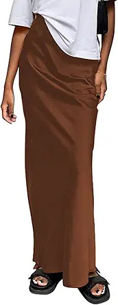 Women's Satin Silky High Waist Maxi Skirt Elegant Elastic Waistband A Line Long Skirts | Amazon (US)