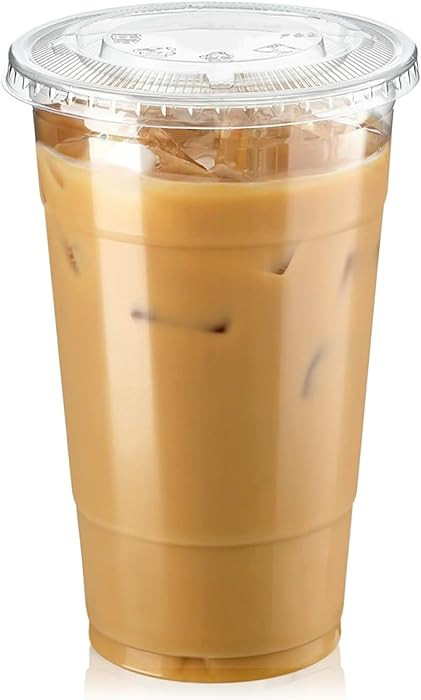 Fit Meal Prep 100 Pack 24 oz Clear Plastic Cups with Flat Lids, Disposable Iced Coffee Cups, BPA ... | Amazon (US)