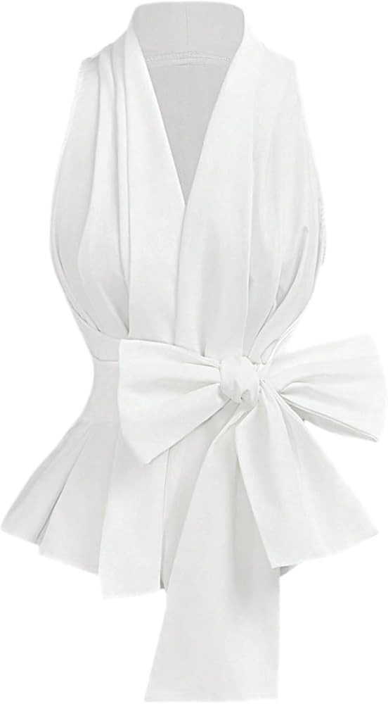 SOLY HUX Women's Tie Front Peplum Tank Top Summer Wrap Collar V Neck Evening Party Blouse | Amazon (US)