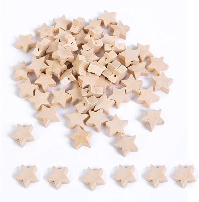 100Pcs Natural Wood Beads Star Shape Unfinished Wooden Loose Beads Spacer Beads with Hole for Cra... | Amazon (US)