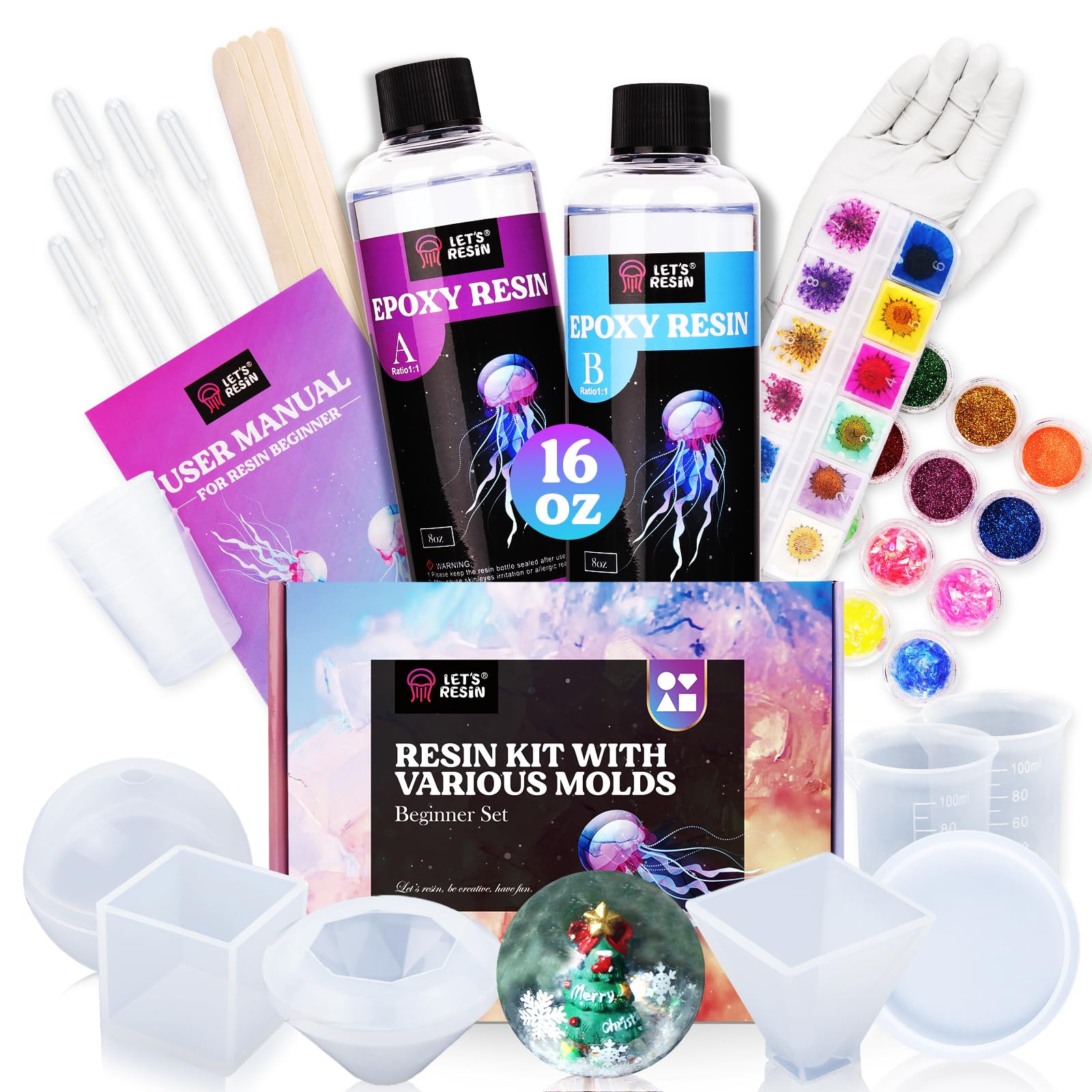 LET'S RESIN Epoxy Resin Kits and Molds Complete Set, 16oz Resin Art Kit with Silicone Molds, Pigm... | Amazon (US)