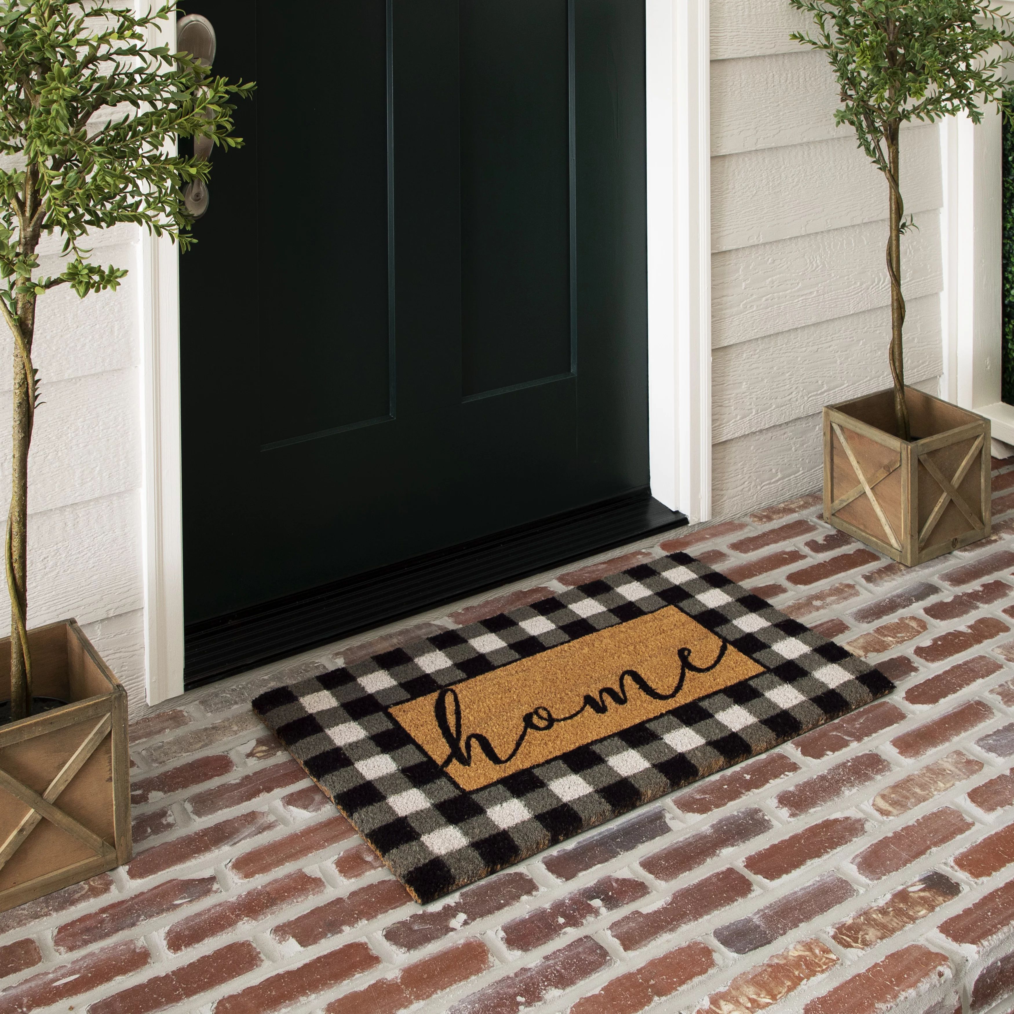Mainstays Home Plaid Black and White Farmhouse Outdoor Doormat, Black and White, 18' x 30' | Walmart (US)