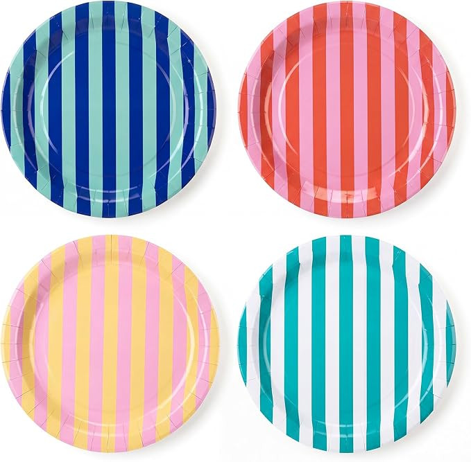 Havawish 120 Pcs Pastel Stripe Paper Plates 9" Disposable Colorful Striped Dessert Paper Plates f... | Amazon (US)