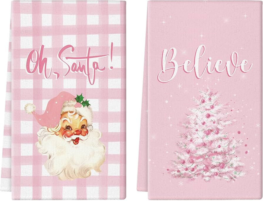 GAGEC Christmas Kitchen Towels Pink Buffalo Plaid Santa Tree 18x26 Inch Set of 2 Dish Towels Hand... | Amazon (US)