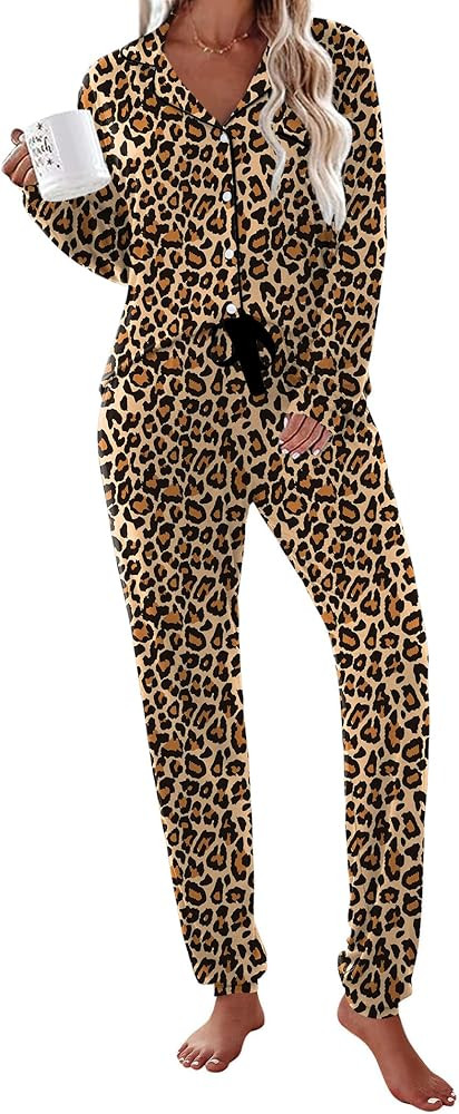 Ekouaer Pajamas Set Long Sleeve Sleepwear Womens Button Down Nightwear Soft Pj Loungewear with Po... | Amazon (US)