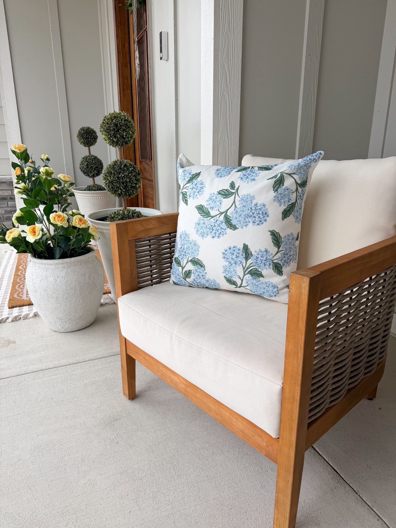 Outdoor porch pillows, pillow covers, patio pillows, spring pillows, spring porch, outdoor chairs, patio chairs, front porch chairs, outdoor barrel chairs, 

#LTKHome