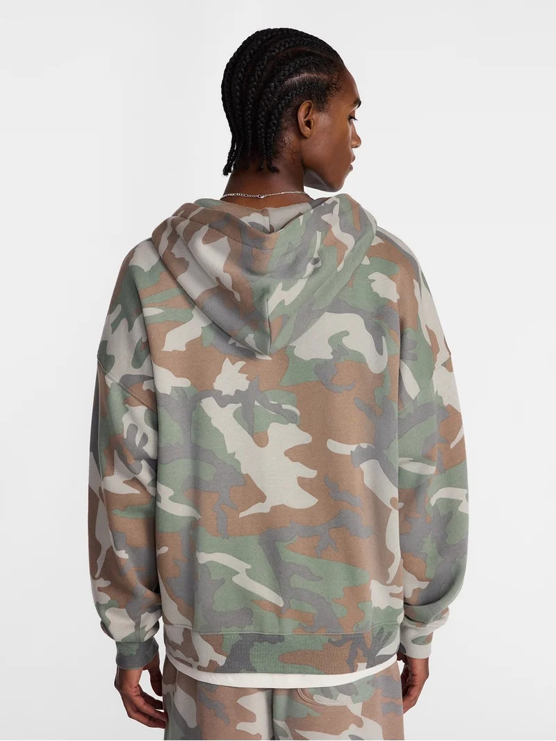 No Boundaries Boxy Oversized Fit Fleece Zip Hoodie Sweatshirt with Long Sleeves, Men's XS-4XLT | Walmart (US)