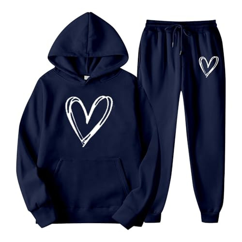 Jogger Two Piece Sets for Women Lounge Sets Heart Print Hoodies and Pants Sets 2 Piece Outfits Matching Two Piece Sweat Suits for Womens 2 Piece Todays Daily Deals Clearance | Amazon (US)