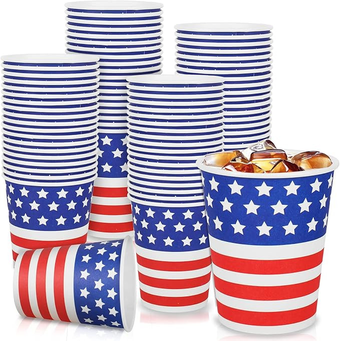 Whaline 100Pcs 4th of July Paper Cups Patriotic American Flag Disposable Paper Cups 9oz Red Blue ... | Amazon (US)
