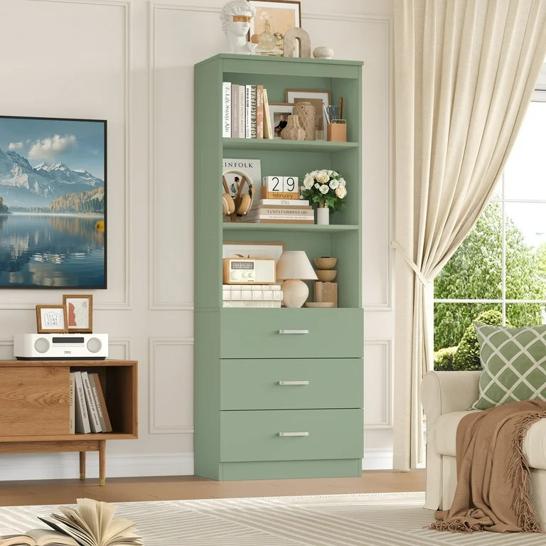 Homfa 71" Tall Bookcases with 3 Large Drawers, 3 Tier Wooden Storage Bookshelf for Living Room Ho... | Walmart (US)