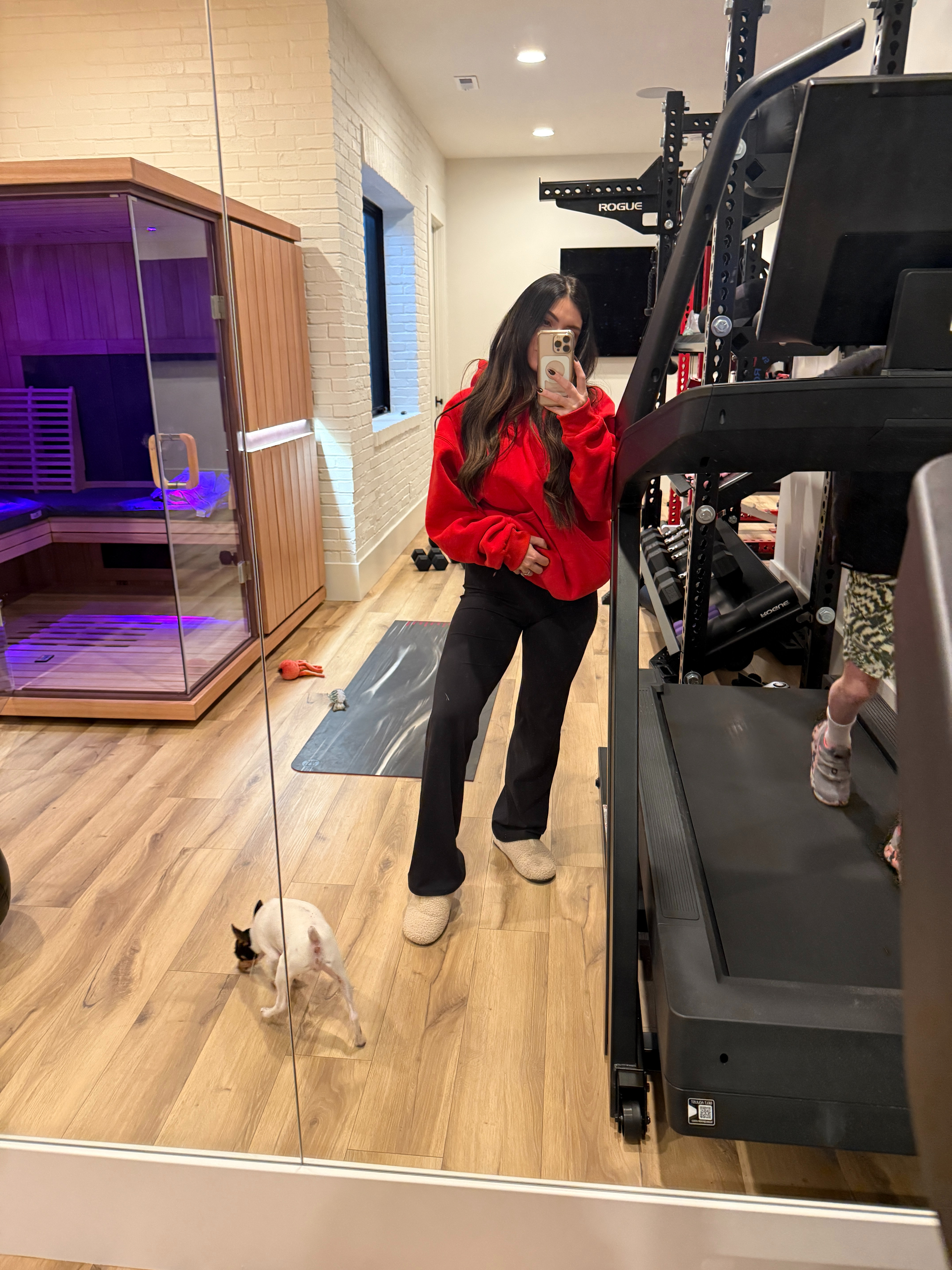 These hoodies are so good! They are made with a slightly weighted material for an extra cozy feel. Loving this red. Linking similar pants since this exact style is no longer available. 

 #LTKdayinmylife #LTKootd #LTKmomlife