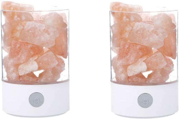 Pack of 2 Himalayan Pink Salt Glass Desk Table Lamp USB Plug, All Natural Mineral Crystal, Cleans... | Amazon (US)