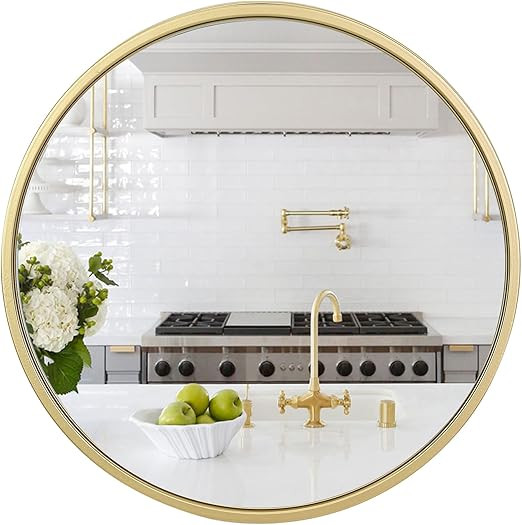 Round Gold Wall Mirror 18" for Vanity Bathroom Bedroom Entry Dining Room Living Room Wall Decor, ... | Amazon (US)