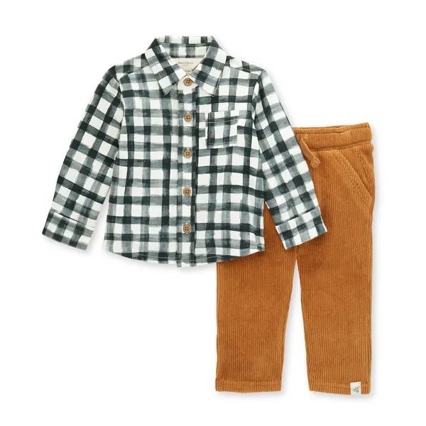 Gingham Button Down Top & Raised Ribbed Pant Set - 0-3 Months | Burts Bees Baby