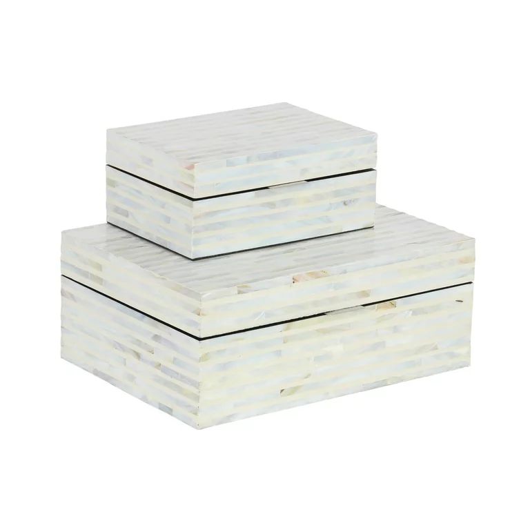 DecMode Handmade White Mother of Pearl Shell Decorative Box with Linear Mosaic Pattern and Hinged... | Walmart (US)