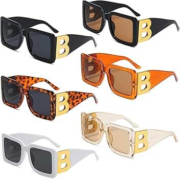 YQVIE 6 Pack Oversized Square Sunglasses Bulk for Women Men Trendy Gold B Frame Big Sun Glasses U... | Amazon (US)
