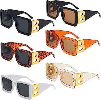 YQVIE 6 Pack Oversized Square Sunglasses Bulk for Women Men Trendy Gold B Frame Big Sun Glasses U... | Amazon (US)