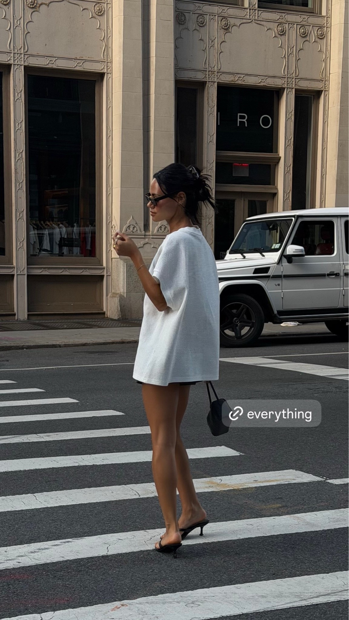 VRG girl oversized tee, revolve black mini shorts, Marc fisher heels & Danielle guizio black bag

#LTKdayinmylife #LTKgrwm #LTKootd