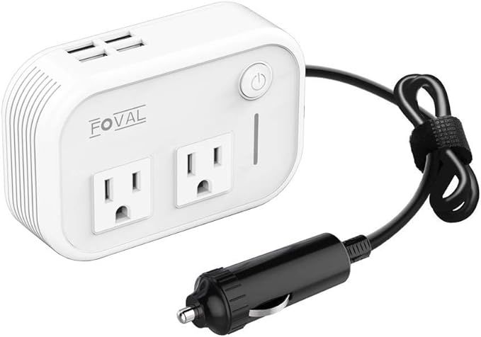 FOVAL 200W Car Power Inverter DC 12V to 110V AC Converter with 4 USB Ports Charger (White) | Amazon (US)