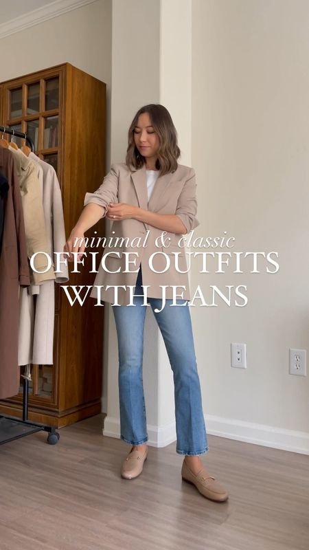 Office outfits with jeans // workwear 

Beige blazer xs 
Tee xs 
Jeans wearing my true size 25 
Loafers tts 
Button up xs 

Smart casual / business casual / @nordstrom #nordstrompartner 

#LTKstyletip #LTKworkwear