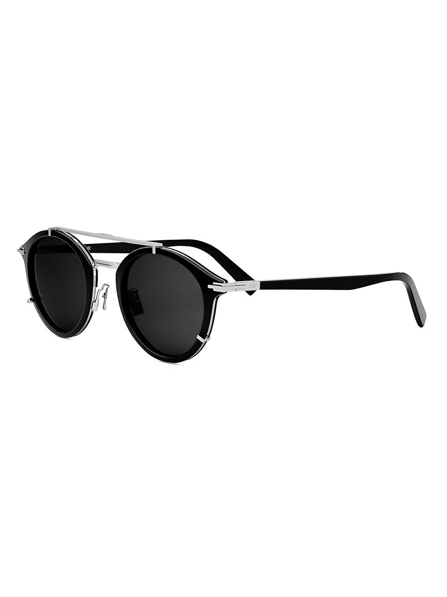 Men's DiorBlackSuit R7U 50MM Round Sunglasses - Shiny Black Smoke | Saks Fifth Avenue