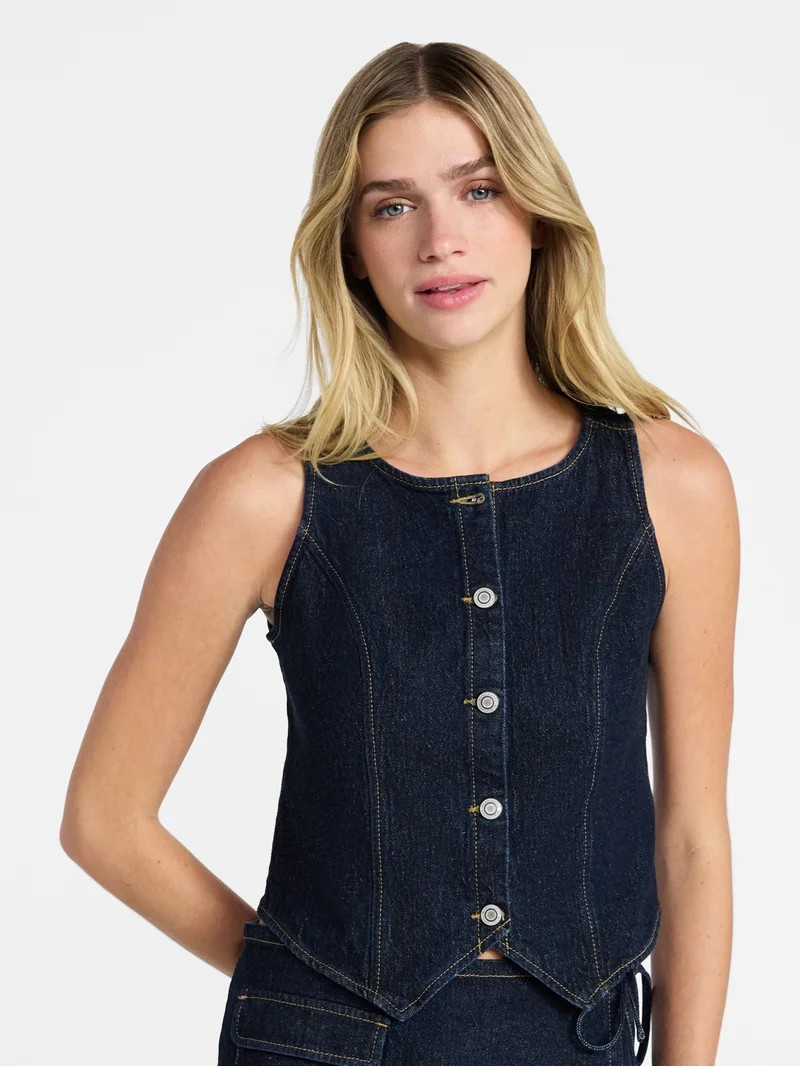 No Boundaries Cropped Denim Vest, Women’s XXS-XXL | Walmart (US)