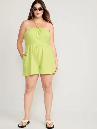 Textured O-Ring Halter Romper for Women -- 3.5-inch inseam | Old Navy (CA)