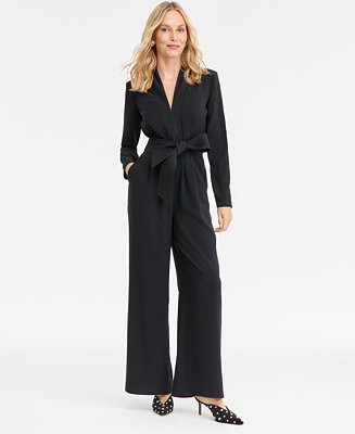 Women's Long-Sleeve Tie-Belt Jumpsuit, Macy's Exclusive | Macy's