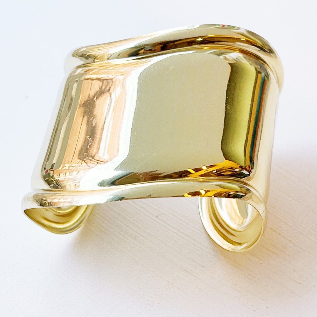 Golden Bone Cuff Bracelet, Wide Cuff Bracelet, Geometric Bracelet, Bold Cuff Bracelet, Brass Bang... | Etsy (US)