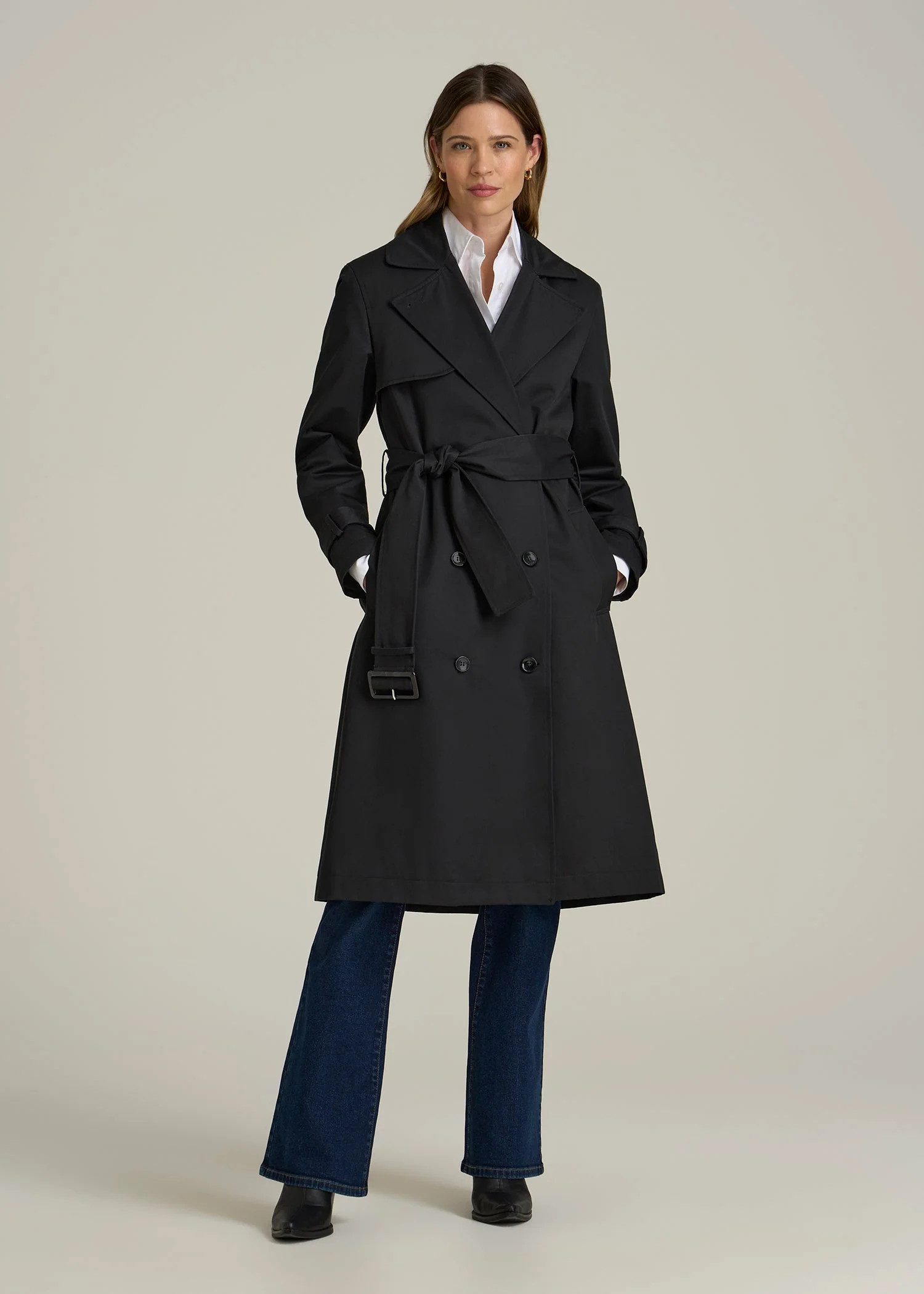 Relaxed Trench Coat for Tall Women in Black | American Tall