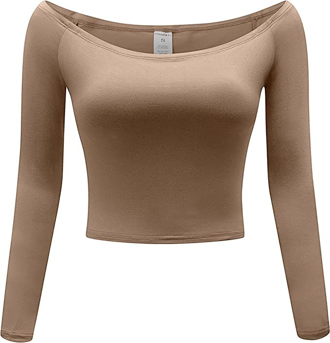 OThread & Co. Women's Off Shoulder Long Sleeve Crop Top Comfy Basic Stretch Layer Shirt | Amazon (US)