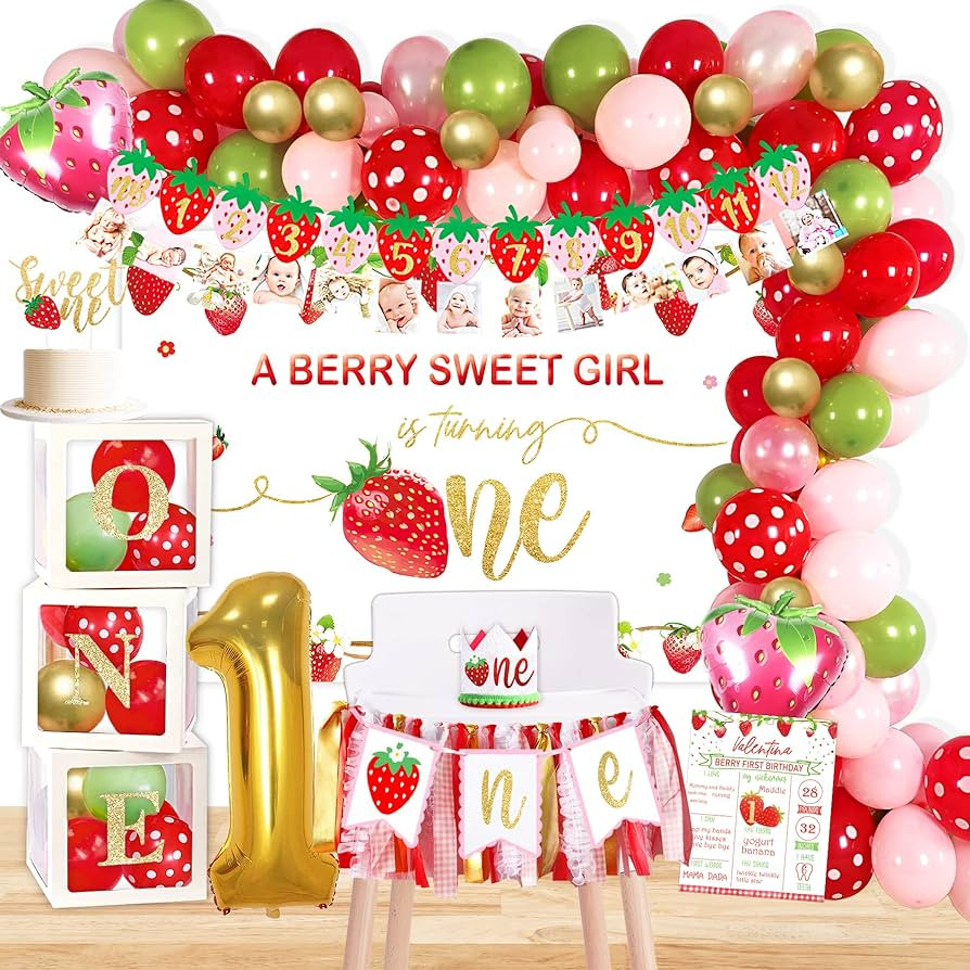 YSHMFEUX Strawberry 1st Birthday Decorations Party Supplies, Strawberry Sweet One Birthday Decor,... | Amazon (US)