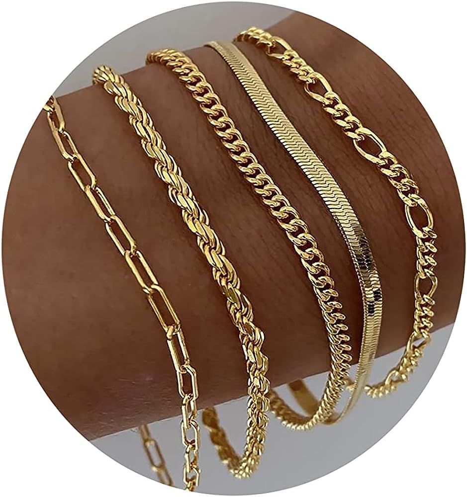 Gold Bracelets for Women, 14K Real Gold Jewelry Sets for Women Cute Tennis Beaded Bracelets for W... | Amazon (US)