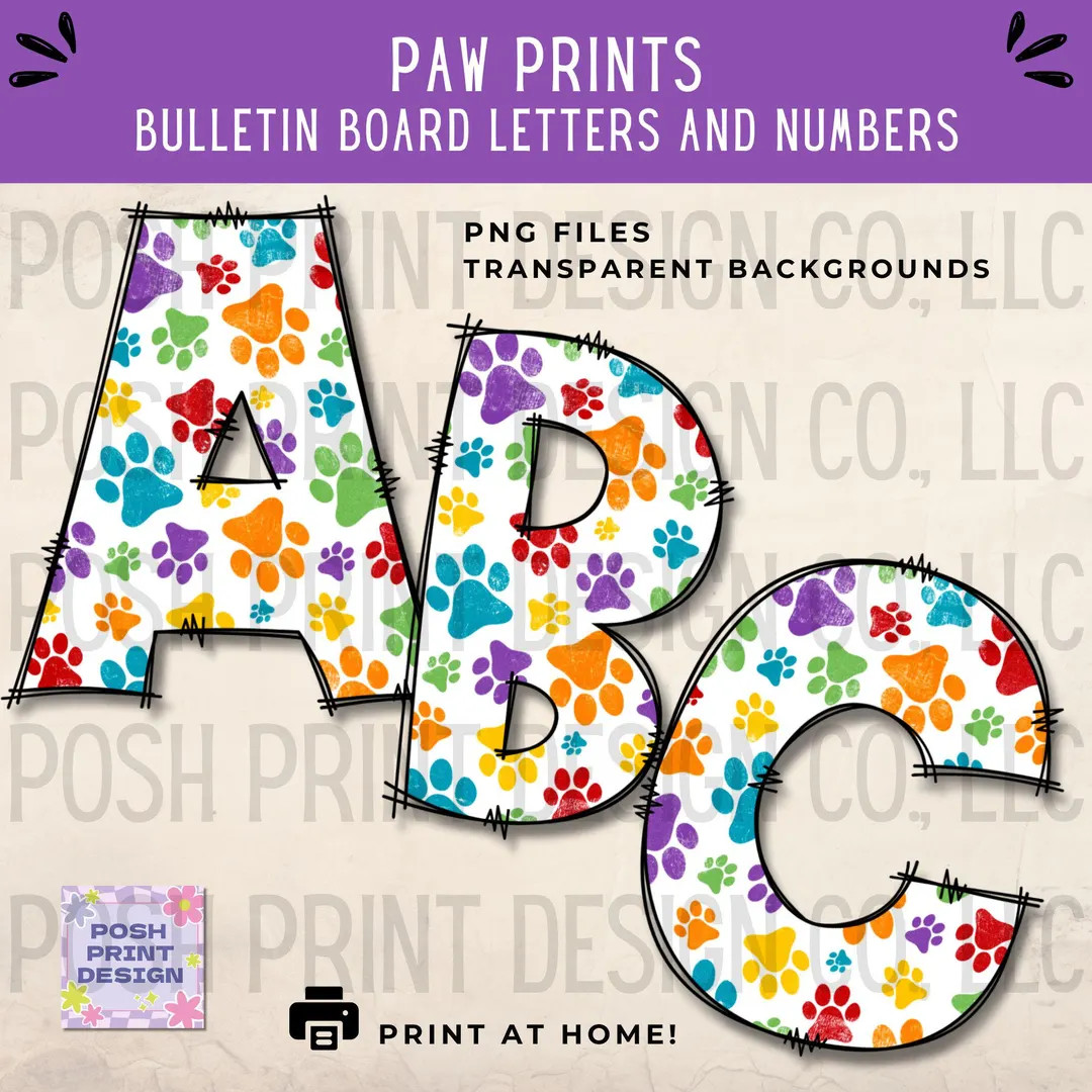 Paw Print Alphabet Clip Art, Bulletin Board Letters, PNG Files, Digital Download - Etsy | Etsy (US)