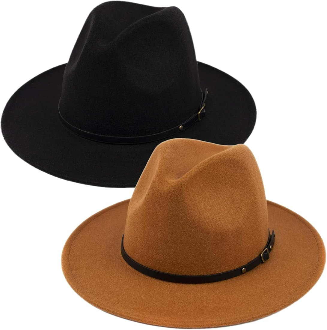 【2 Pack】 Fedora Hats for Women Fashionable Classic Wide Brim Womens Fedora Hat | Amazon (US)