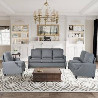 Molly 3-Piece Gray Polyester Upholstered Living Room Set with Armrest | The Home Depot