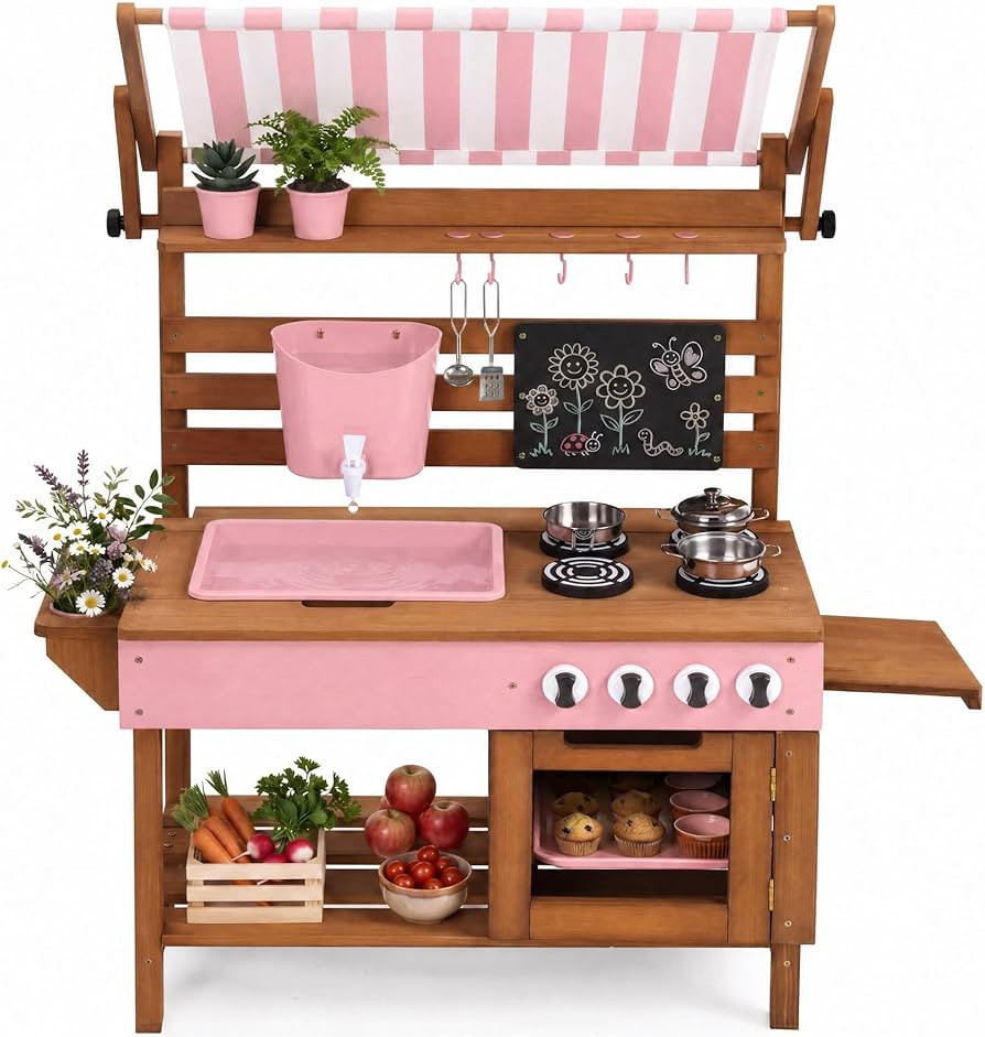 Best Choice Products Mud Kitchen for Kids Outdoor, Deluxe Wooden Play Kitchen with Canopy, Water ... | Amazon (US)
