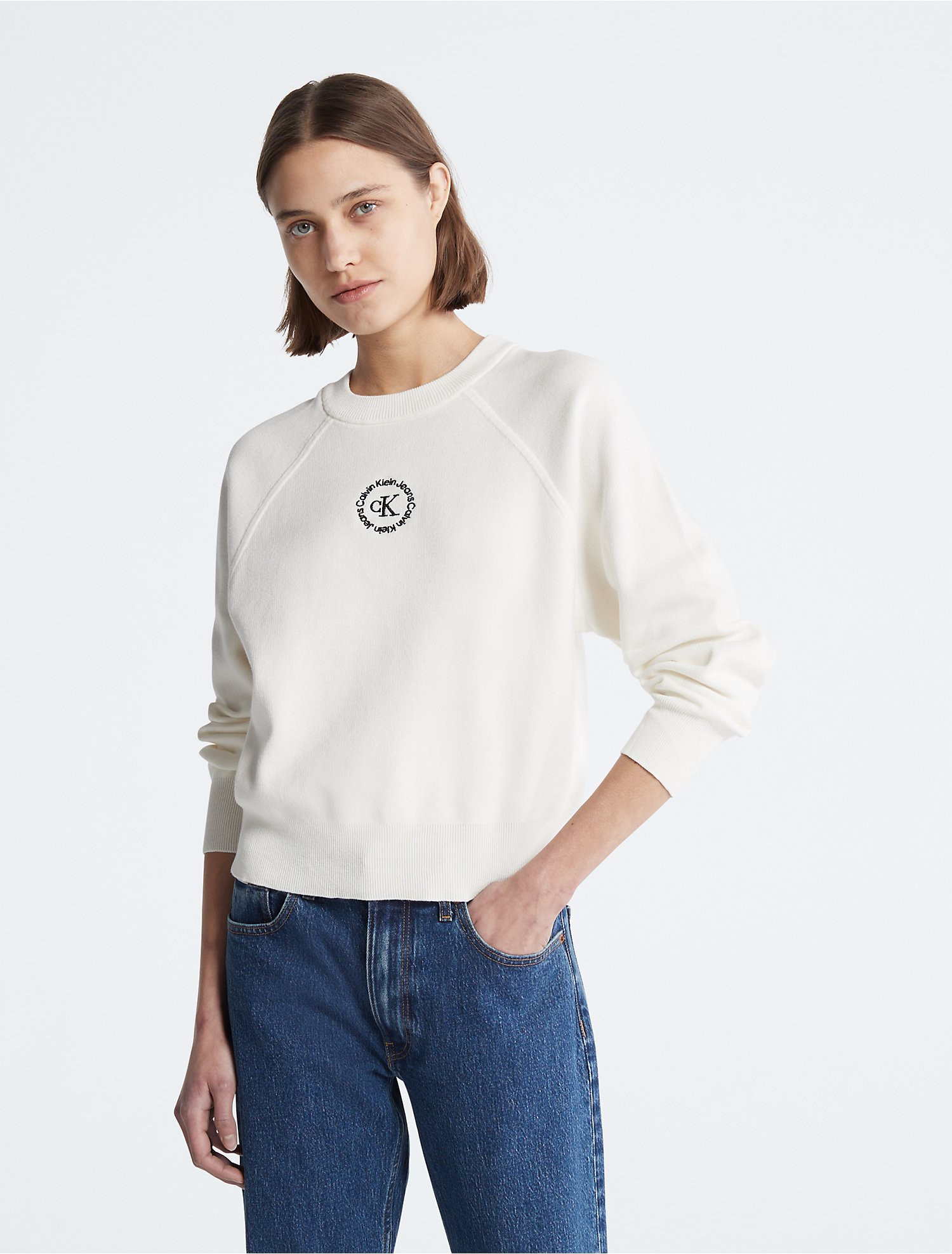 Monogram Logo Raglan Sleeve Crewneck Sweater | Calvin Klein | Calvin Klein (US)