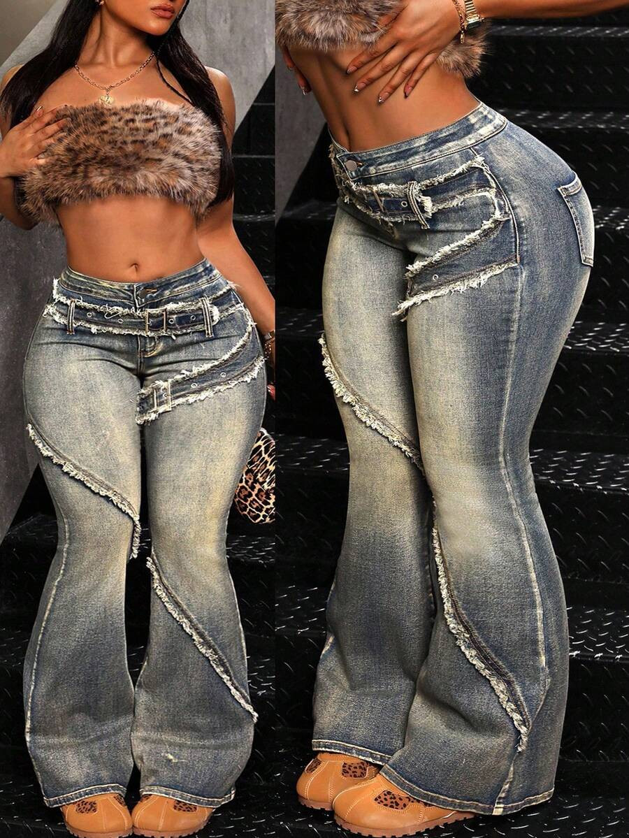 SHEIN CURVE+ Plus Size Women's Casual Flare Leg Jeans | SHEIN