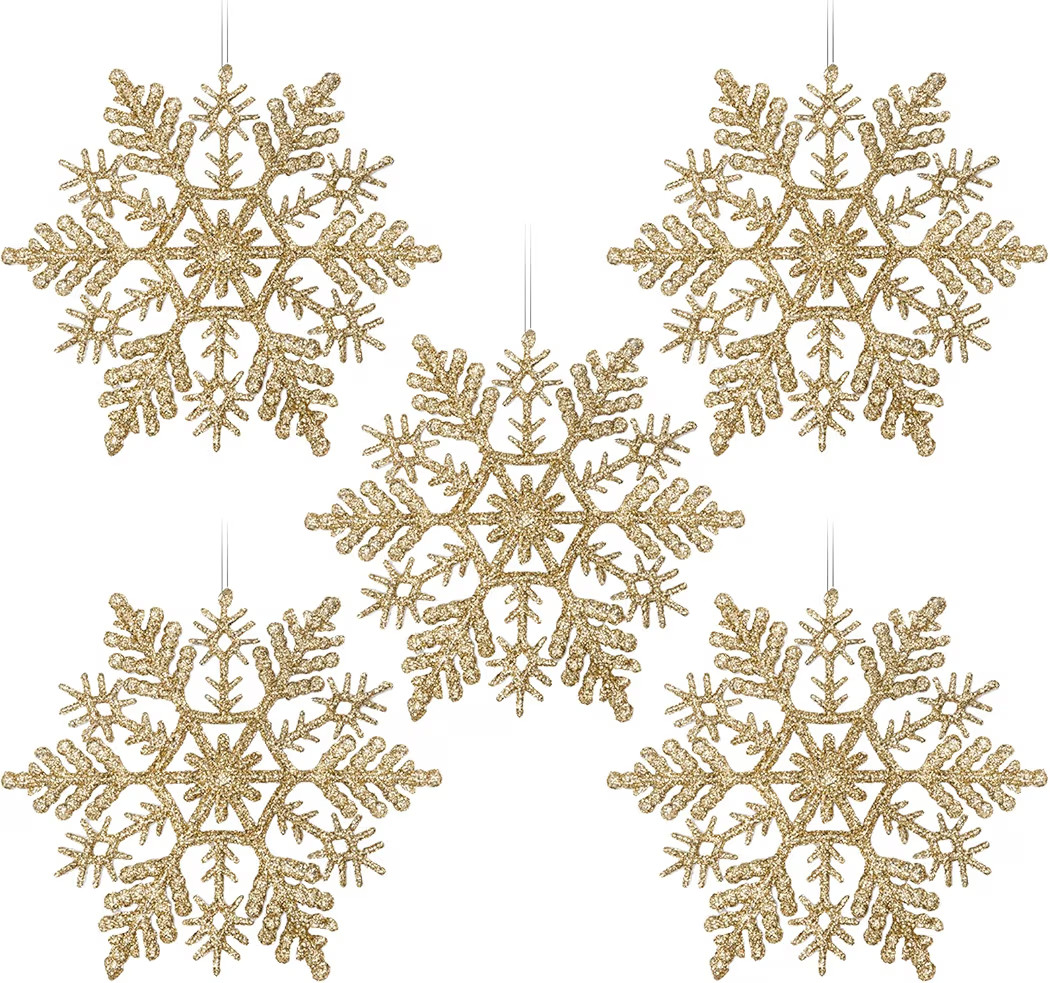 4''/10cm Sparkling Glittered Plastic Snowflake Ornaments Christmas Tree Decorations(30ct, Gold) | Amazon (US)