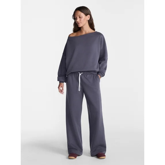 No Boundaries Fleece Sweatshirt and Wide Leg Pants Set, 2 Piece, Women’s and Women's Plus Sizes... | Walmart (US)